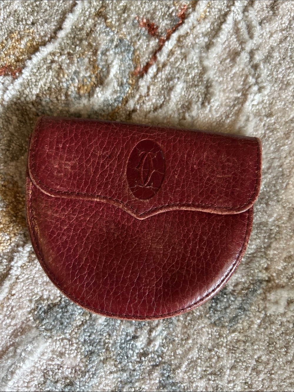 Cartier Vintage Burgundy Pebbled Leather Coin Case